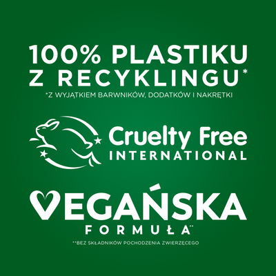Certyfikaty i deklaracje produktu w białych napisach i logotypach, na zielonym tle