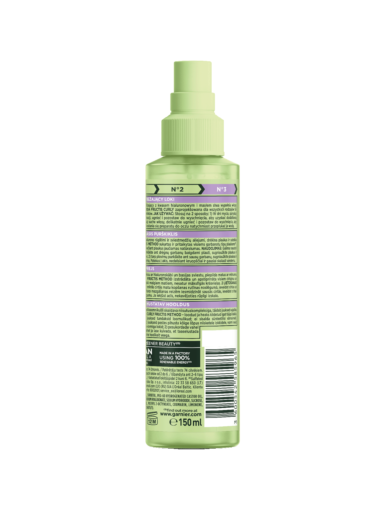 Spray do loków Curls Method Garnier- podkreślenie skrętu tył opakowania