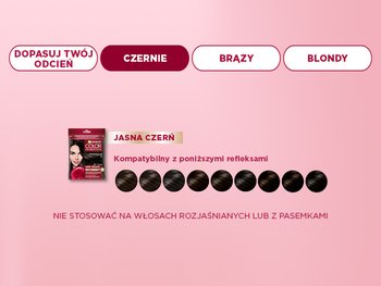 Opakowanie farby Garnier Color Sensation z modelką, opcje odcieni i próbki ciemnych włosów