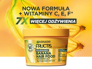 Żółta butelka szamponu Garnier Fructis Banana Hair Food w świetlistej żółtej kostce