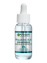 Szklana buteleczka serum Garnier Hyaluronic Aloe z pipetą, na szaro-niebieskim tle