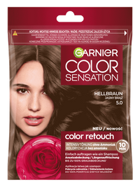 Opakowanie farby Garnier Color Sensation z modelką o brązowych włosach i różą
