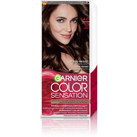 Opakowanie farby Garnier Color Sensation 4.0 Głęboki Brąz z uśmiechniętą modelką