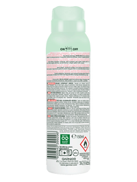 Jasnozielona puszka dezodorantu w sprayu Garnier Mineral z wielojęzyczną etykietą i ostrzeżeniami