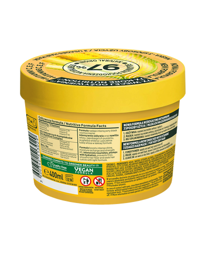 Żółty słoik maski Garnier, pokrywka „97% Natural Origin, 7x more nutrition”