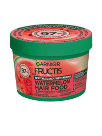 Słoik Garnier Fructis Watermelon Hair Food z zielonym wieczkiem i motywem arbuza