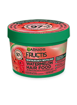 Czerwono-zielony słoik Garnier Fructis Watermelon Hair Food do cienkich włosów, na białym tle