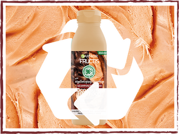 Beżowa butelka Garnier Fructis 350 ml „96% Natural Origin”, nowa linia wygładzająca