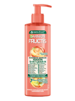 Łososiowo-różowa butelka Garnier Fructis z pompką, na białym tle