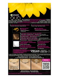Opakowanie farby Garnier Olia z trzema odcieniami blondu i kodem QR do wirtualnego przymierzania