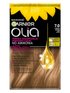 Opakowanie farby Garnier Olia 7.0 Ciemny Blond z dużą kroplą olejku i słonecznikiem