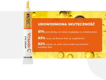 Tubka kremu pod oczy Garnier Vitamin C z żółtym produktem, na biało-żółtym tle