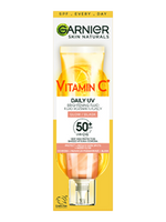 Rozświetlający fluid Garnier Skin Naturals Vitamin C Daily UV z opisem, na żółtym gradiencie
