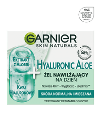 Reklama nawilżającego żelu Garnier Hyaluronic Aloe z motywem aloesu i kwasu hialuronowego