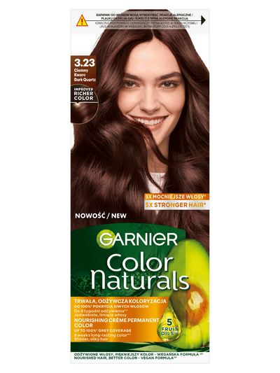 Garnier Color Naturals 3.23, Ciemny Kwarc, odżywcza farba do włosów, do 100% pokrycia siwych włosów