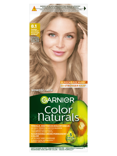 Garnier Color Naturals 8.1, Popielaty Jasny Blond, odżywcza farba do włosów, do 100% pokrycia siwych włosów