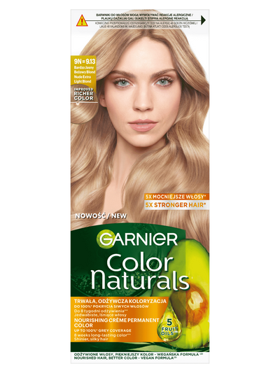 Garnier Color Naturals 9N=9.13, Bardzo Jasny beżowy Blond, odżywcza farba do włosów, do 100% pokrycia siwych włosów