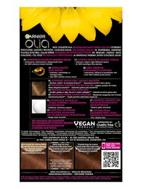 Opakowanie farby Garnier Olia ze słonecznikami i próbkami koloru