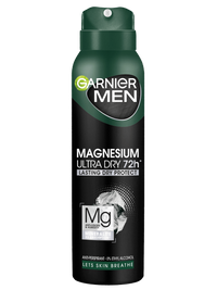 Ciemnozielono-czarna puszka dezodorantu Garnier Men Magnesium Ultra Dry 72h