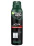 Ciemnozielono-czarna puszka dezodorantu Garnier Men Action Control+, na białym tle