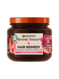 Ciemnobrązowy słoik maski Garnier Botanic Therapy z pomarańczową pokrywką, olejek rycynowy i migdał