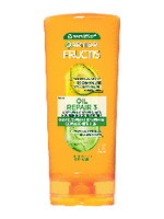 Pomarańczowa butelka odżywki Garnier Fructis do suchych włosów z etykietami ze składem