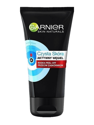 Czarna tubka maski do twarzy Garnier Skin Naturals Czysta Skóra z węglem, na białym tle