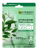 Opakowanie maski w płachcie Garnier Skin Naturals Hydra Bomb z liśćmi zielonej herbaty i pipetą