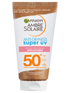 Biało-brązowa tubka filtra do twarzy Garnier Ambre Solaire SPF 50 z eko-opakowaniem